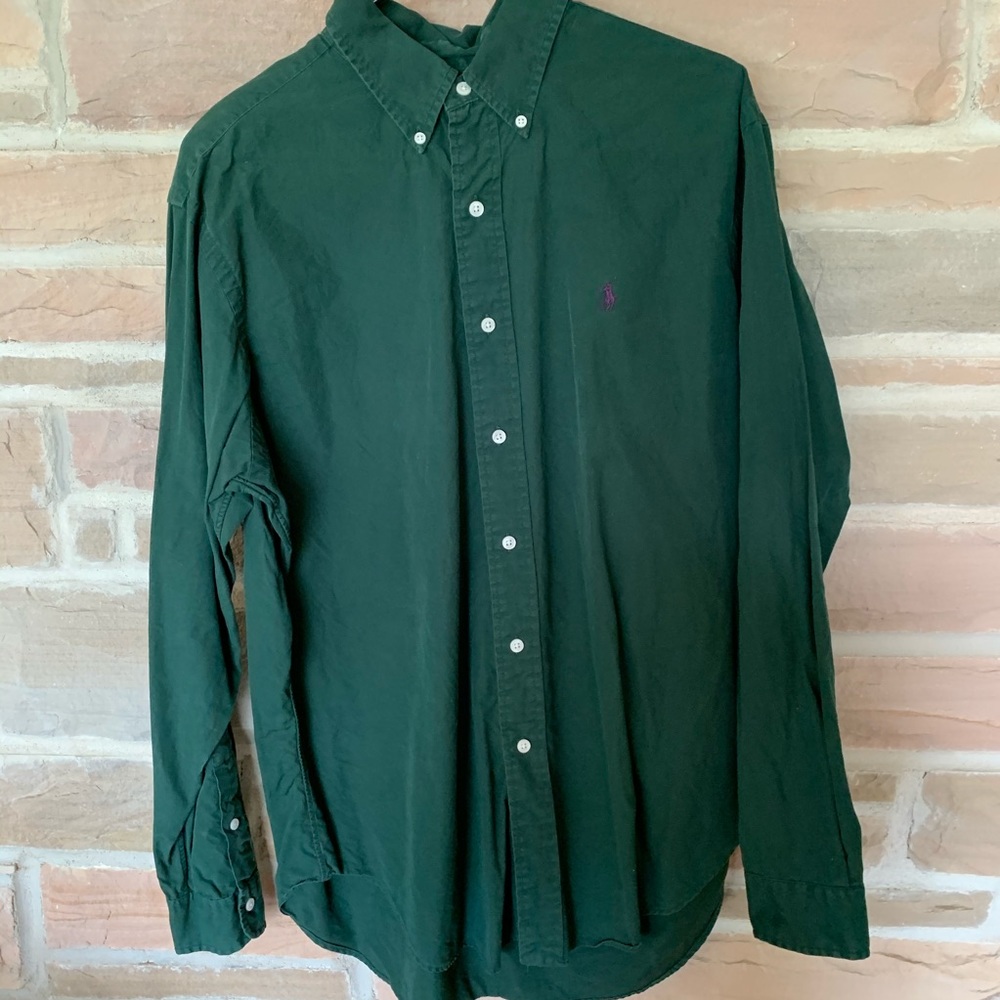 Polo Dark Green Classic Fit Button Down Size L.